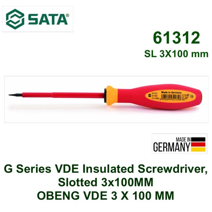 OBENG MINUS VDE 3X100MM 61312 - G SERIES VDE SCREWDRIVER SLOTTED SATA