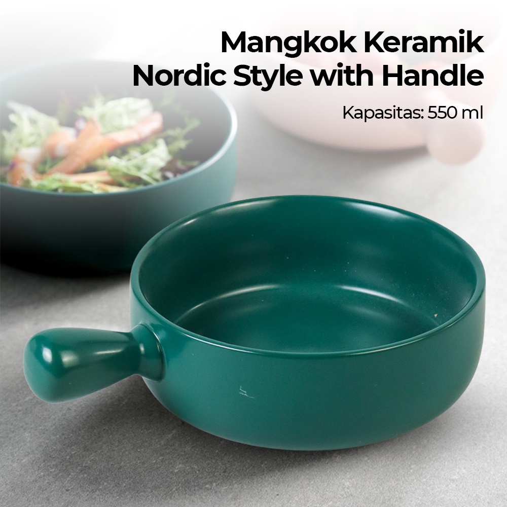 Mangkok Keramik Bowl Nordic Style 15 cm with Handle/  mangkok bulat unik/ mangkuk unik resto/ mangko