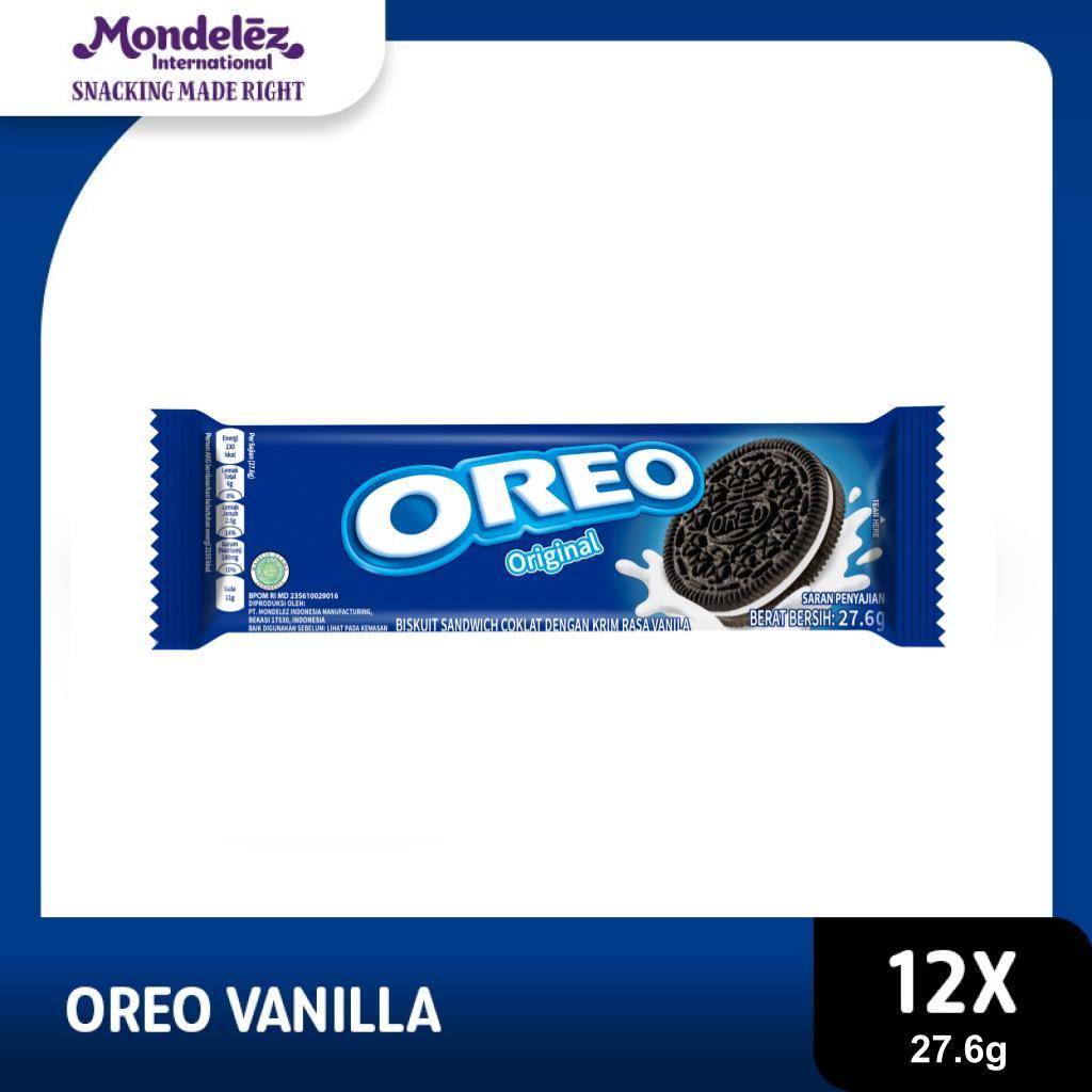 

Oreo Biskuit krim Vanila 27.6g x12 cemilan favorit keluarga