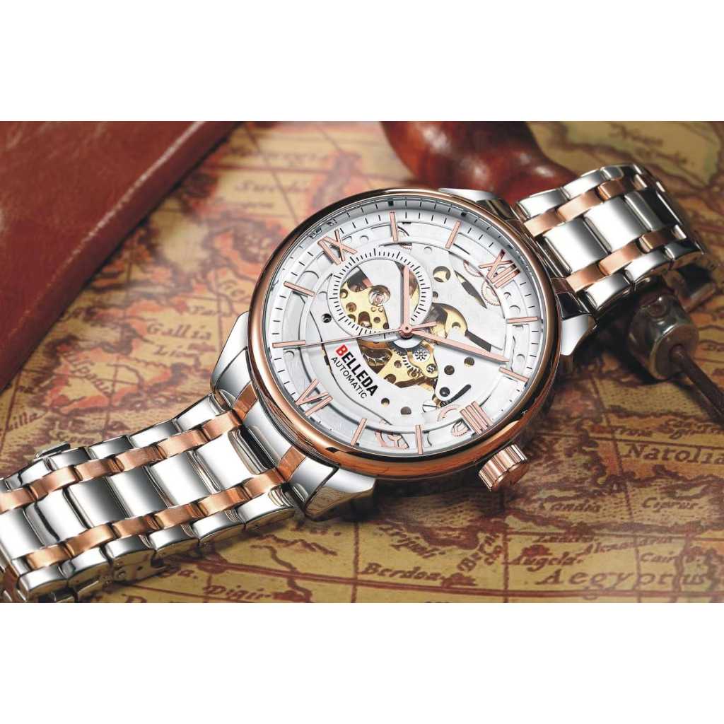 Jam Tangan Pria Belleda 9471 Otomatis Series Belleda Tali Rantai Anti Air 3Atm