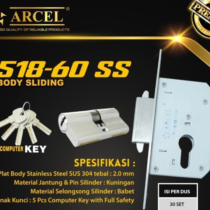Bodi kunci dorong stainless steel sus 304 ARCEL / Body kunci geser