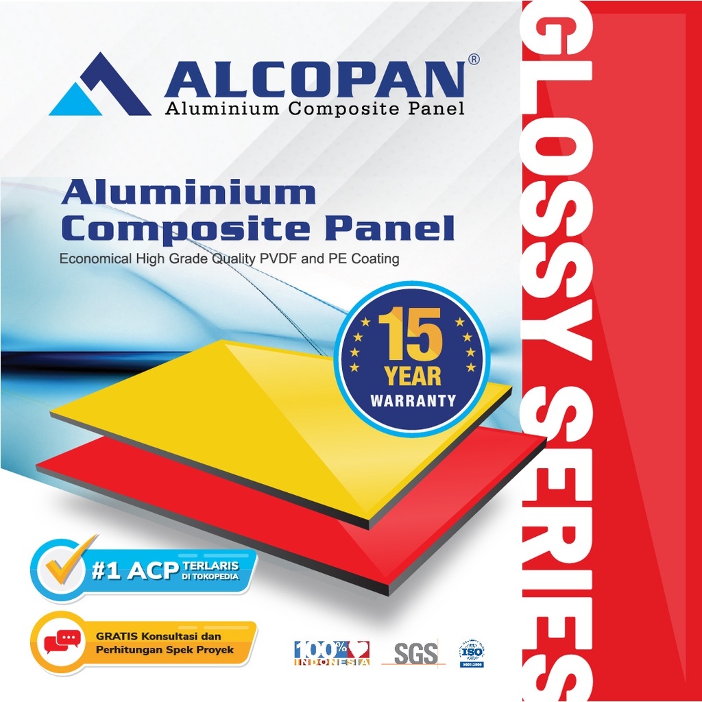 ACP Alcopan Glossy Series PE 3mm x1220x2440 Alumunium Composite Panel / Dinding Alumunium Dekorasi