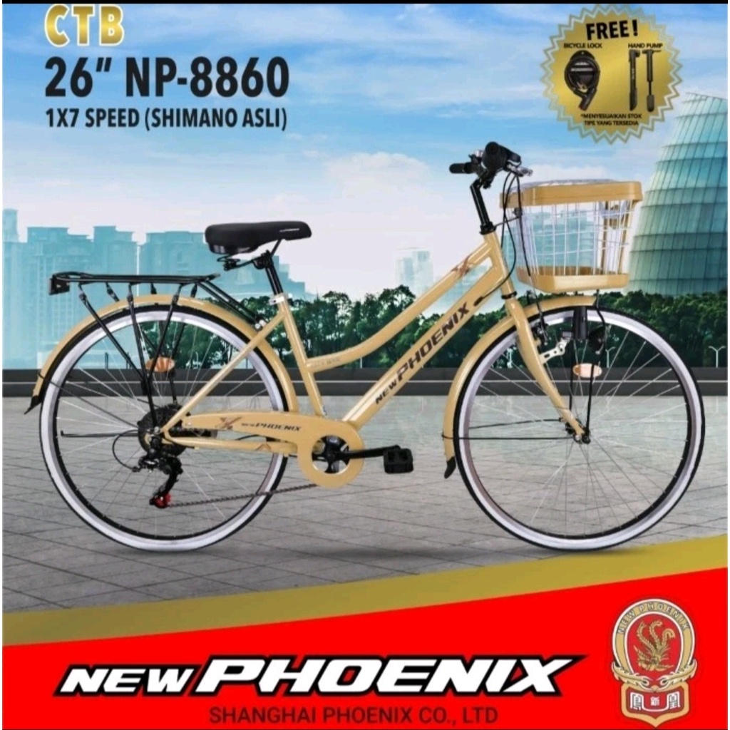 Sepeda Keranjang Dewasa Phoenix NP-8860 & NP-8860 AT Ukuran 26 Inch 7 Speed Shimano Terbaru Termurah