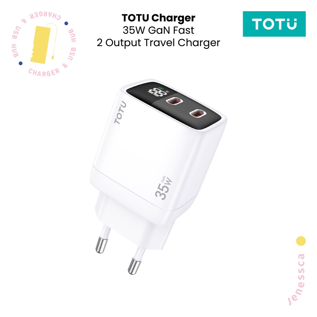 TOTU GaN Charger 35W Kepala Adapter iPhone 15 Fast Charging HC-3-EU
