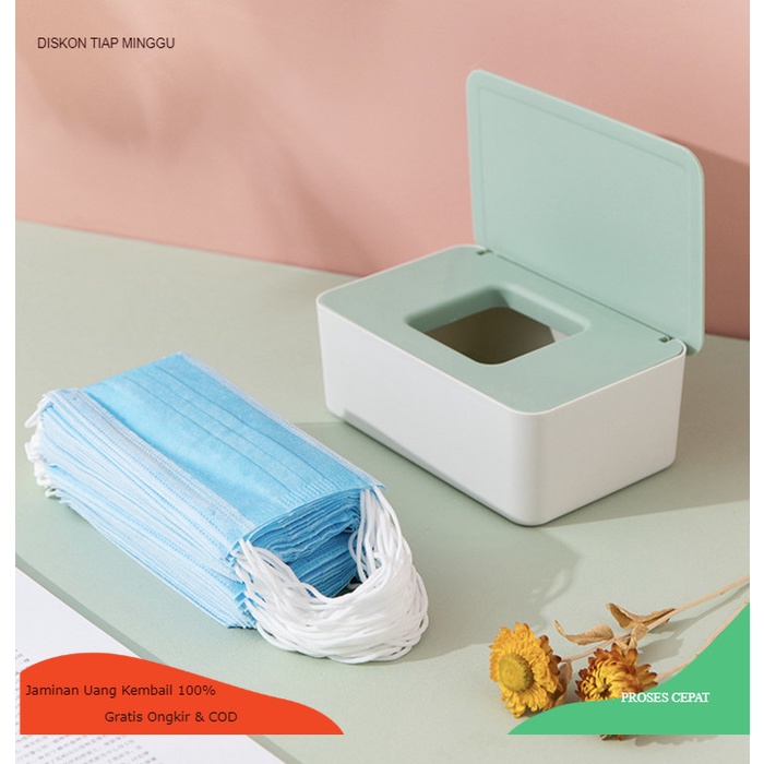 Kotak Dispenser masker Tissue basah tissue kotak penyimpanan masker - PinkXputih