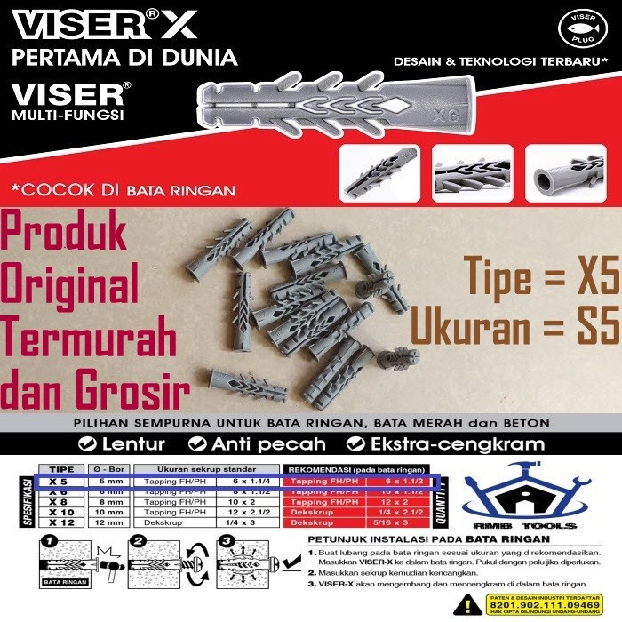 [1Dus] Viser X5 Nylon WAll Plug Tembok Dinding Untuk Bata Ringan Bata Merah Beton
