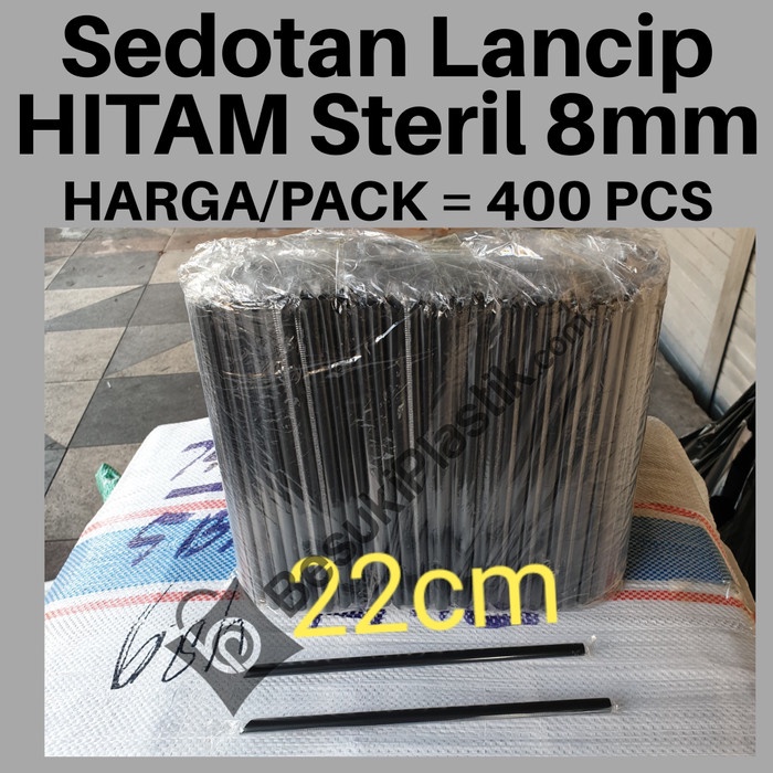 Sintias Sedotan Lancip Hitam 8mm Steril / Sedotan Hitam Steril Lancip