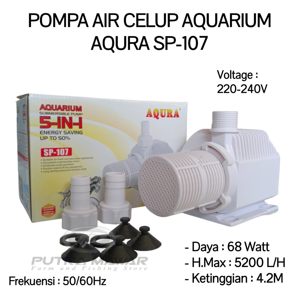 Aqura Sp 107 Pompa Air Celup Aquarium /Pompa Kolam Ikan Koi Besar Hidroponik 5200 Liter Per Jam Hema