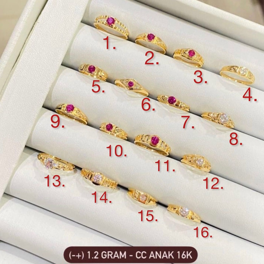 Cincin anak emas asli kadar 70 16k solitaire permata magenta pink putih tanggung bayi baby balita la