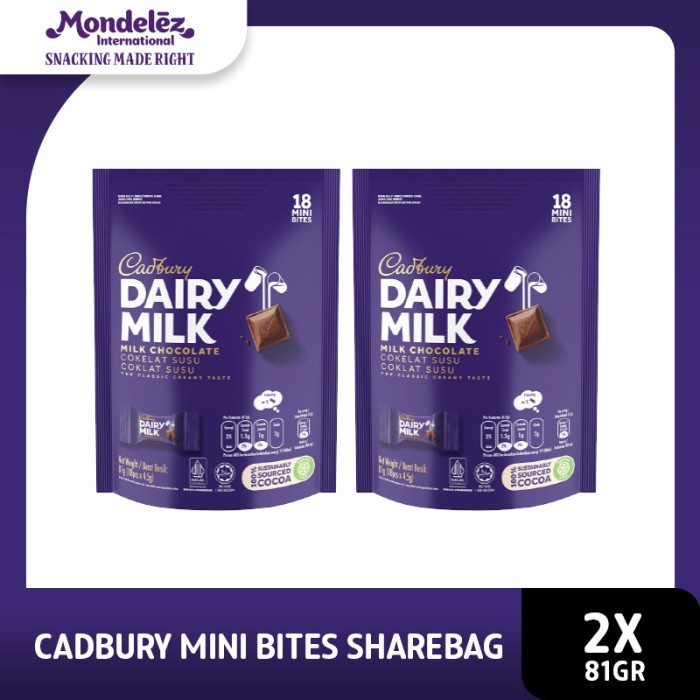 

Paket Cadbury Dairy Milk Chocolate Bites 18 x 4.5 g x 2 pcs