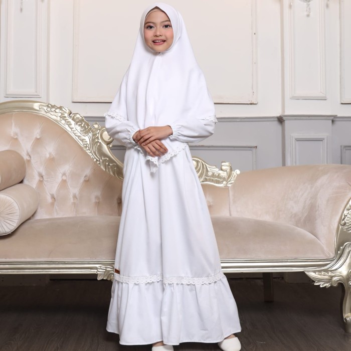 GAMIS PUTIH AZ-ZARIN BAJU MUSLIM SERAGAM MANASIK ANAK REMAJA PEREMPUAN - White, 6