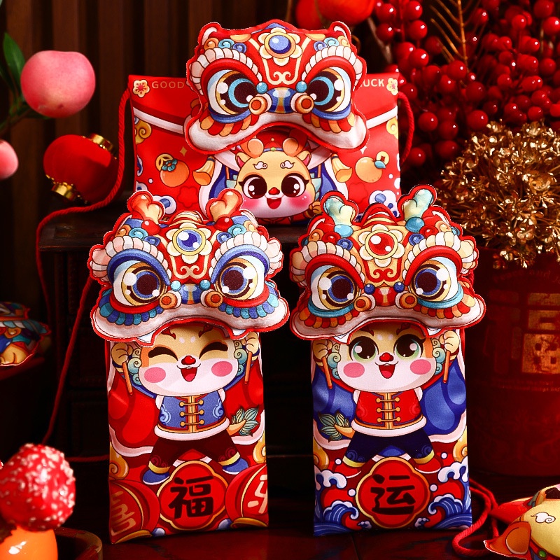 

(Gucin) Dompet 3D Angpao Imlek Naga 2024 Bunyi Tas Angpau Anak Murah Barongsai Ornamen Imlek Harga Grosir Termurah