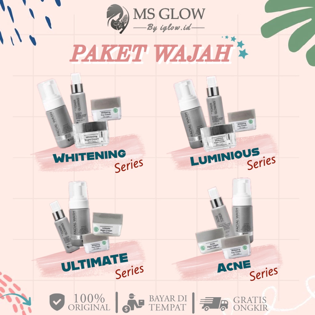 MS GLOW Paket Wajah Whitening Luminious Acne Ultimate MS Glow Makassar