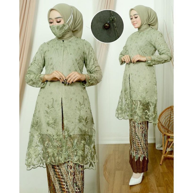 Tunik kebaya tille mutiara modern Kebaya tunik brukat jumbo hijab Kebaya modern kondangan modis cant