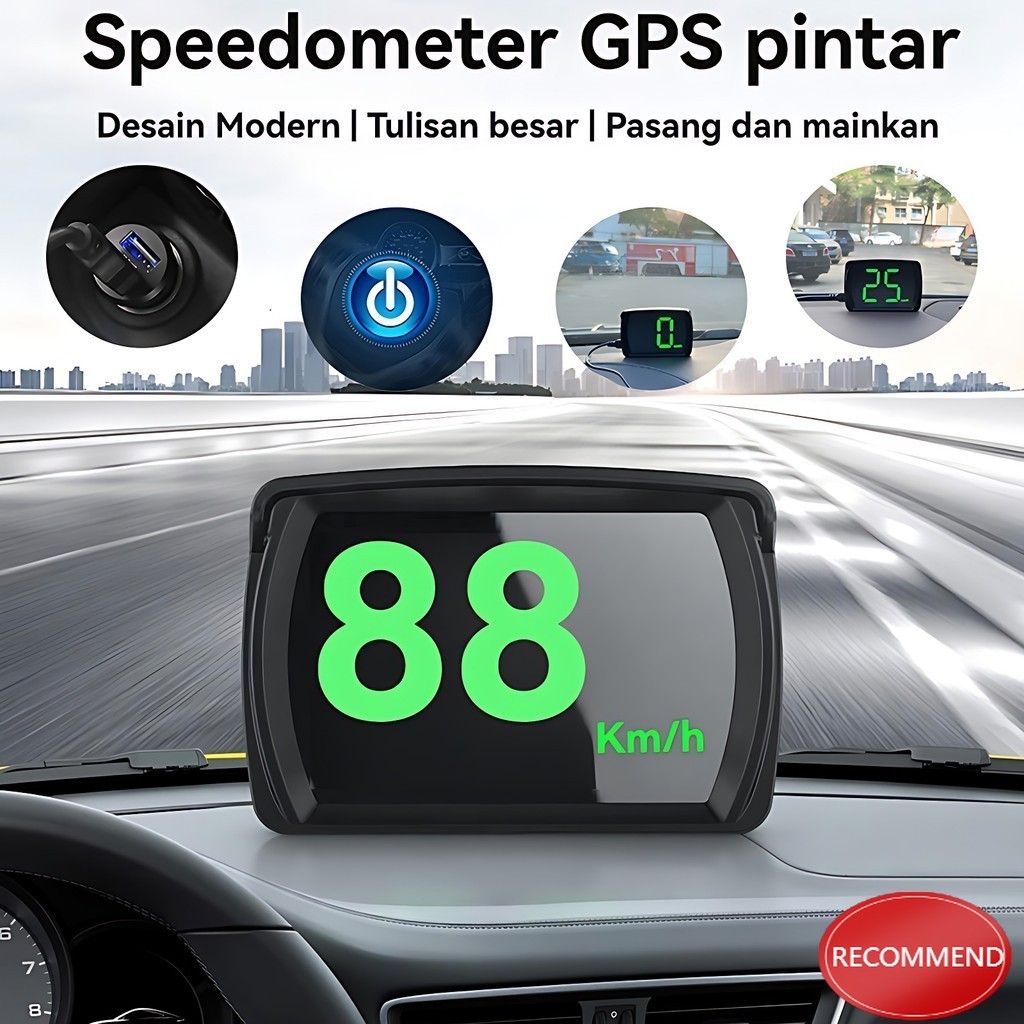 Speedometer GPS Mobil Dengan Tampilan HUD Headup KM/H MPH Huruf Besar LED Untuk Mobil dan Motor Bagi