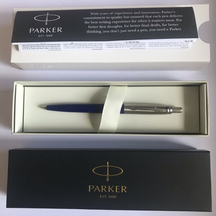 

Pulpen Parker Jotter Ballpoint SPC Biru Crome Trim ( Klip silver )