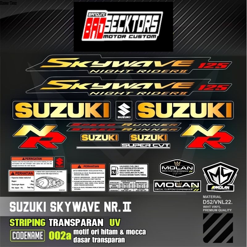 Decal Sticker Striping Variasi Transparan Uv Skywave NR 2 Speed Runner Hitam Mocca Skywave Nigt Raid