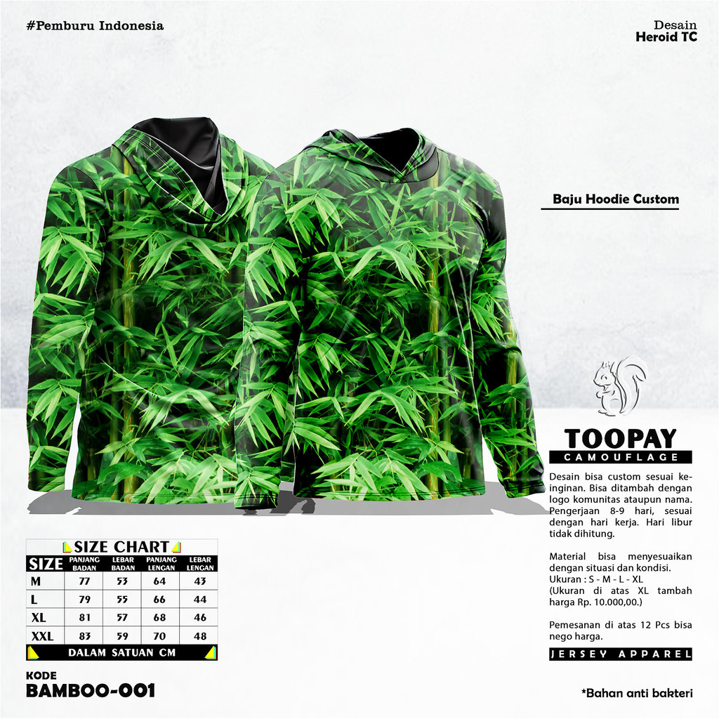 Baju Kamuflase Hunting Camo dan Kaos Berburu Lengan Panjang Camo untuk Pria Motif Pohon Bambu