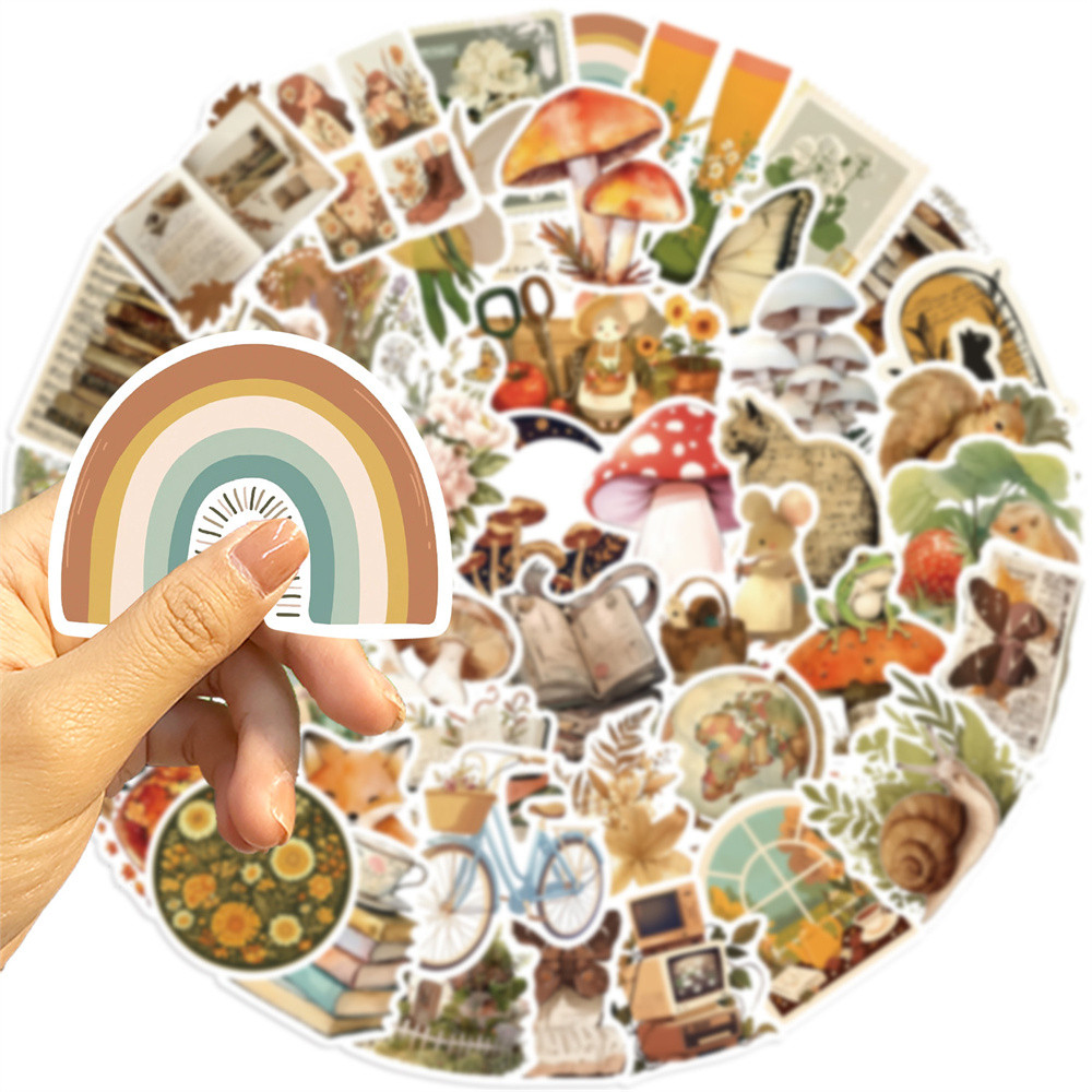 

50pcs Retro Vintage Aesthetic Cute Animals Stickers For Glass Phone Suitcase Scrapbooking Supplies Guitar DIY Sticker