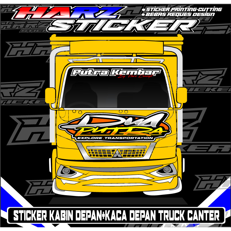 Stiker Kabin Depan truk Canter-Stiker Kaca-Stiker Dua Putra-Stiker Putra Kembar-Stiker Bebas Reques