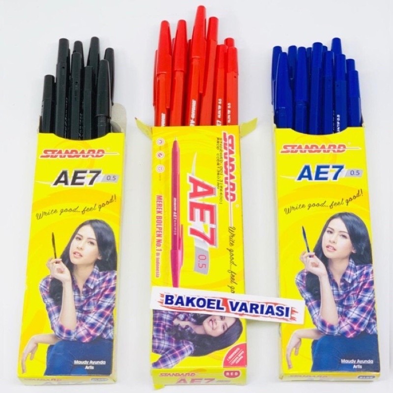 

(1 pack )Pulpen Standart AE7 Bolpoint Bulpen Hitam, Merah, Biru ORI