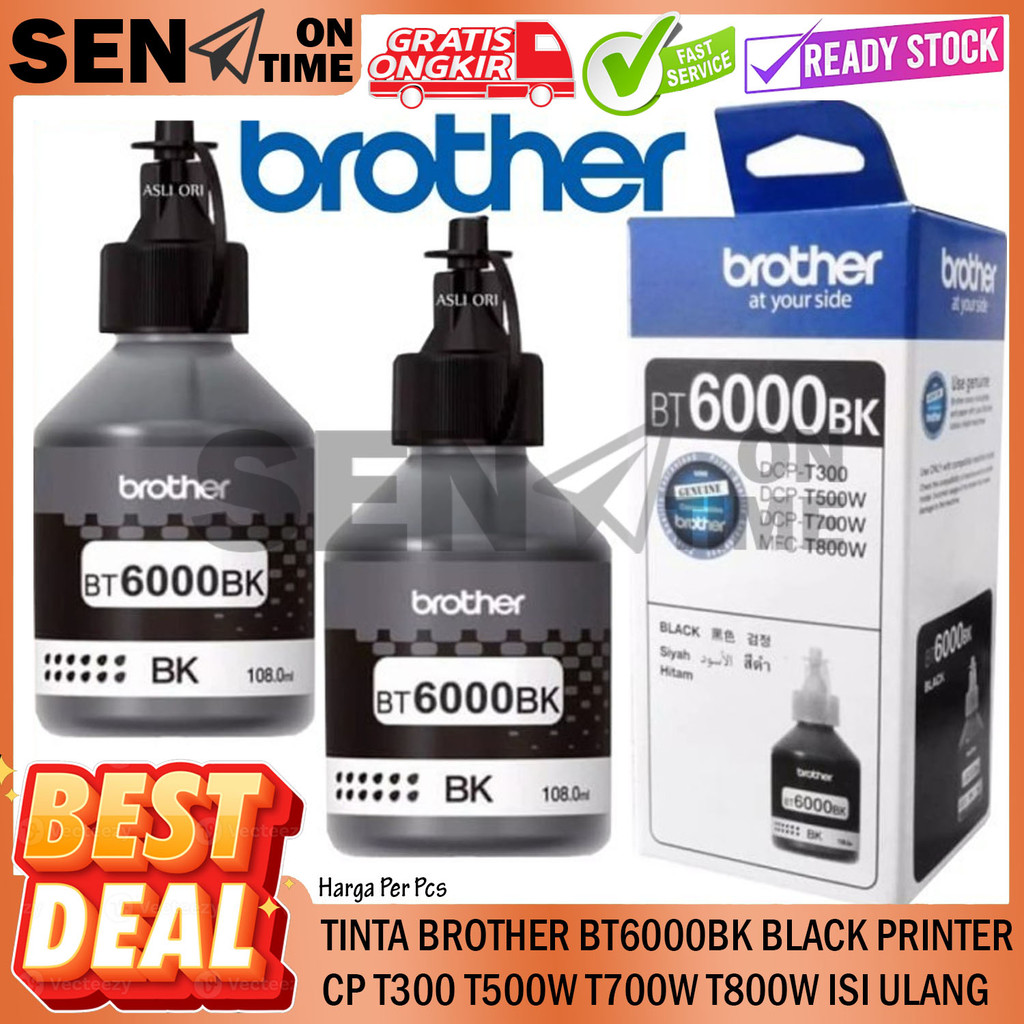Brother Tinta Ori Ink Original Bt6000bk Black Refill Hitam Printer Dcp T300 T500w T700w T800w T310 T