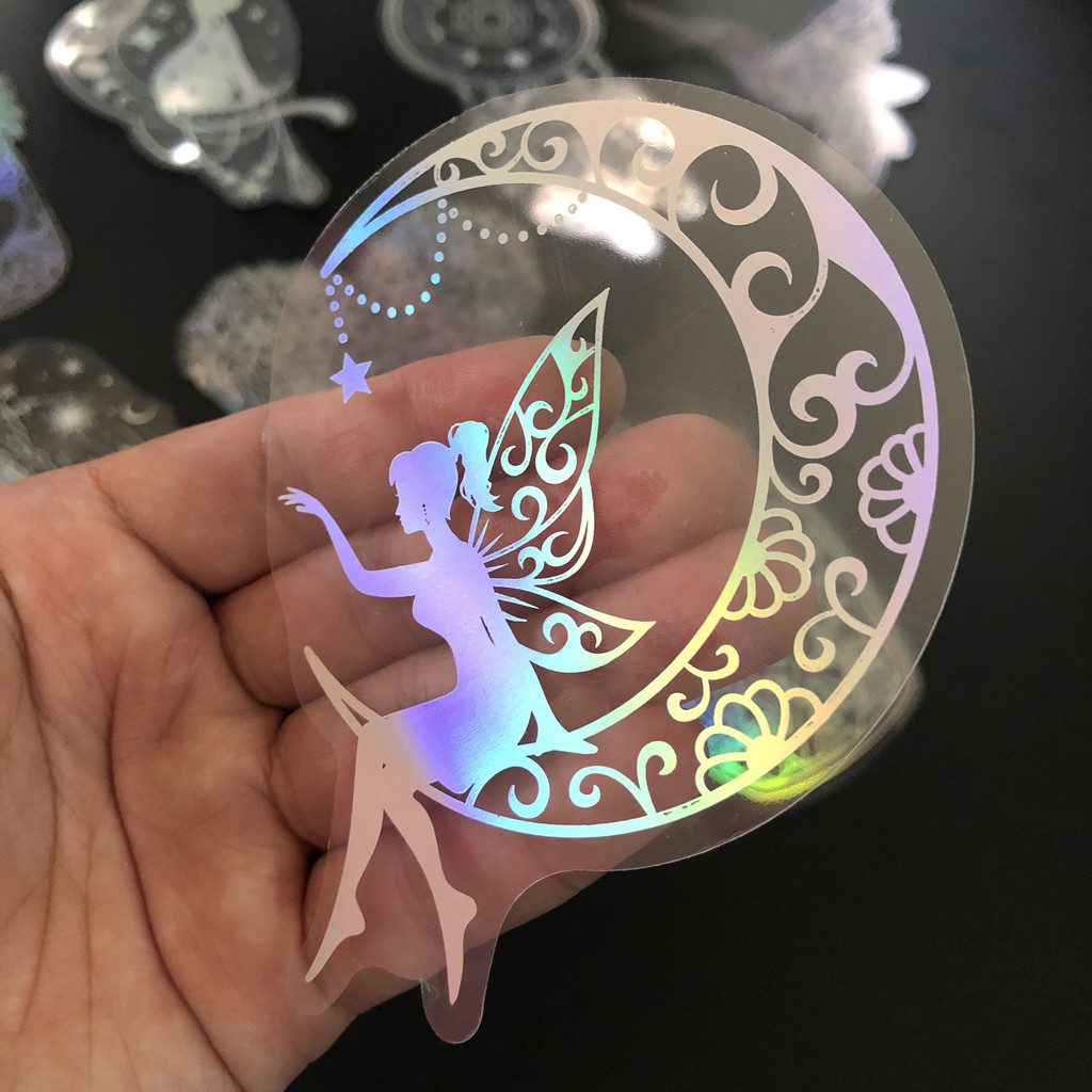

10 Pack Larger Stickers Holographic Glitter PET Transparent Shiny Waterproof Adhesive DIY Materials, Max Size 8.5 x 17.9 CM