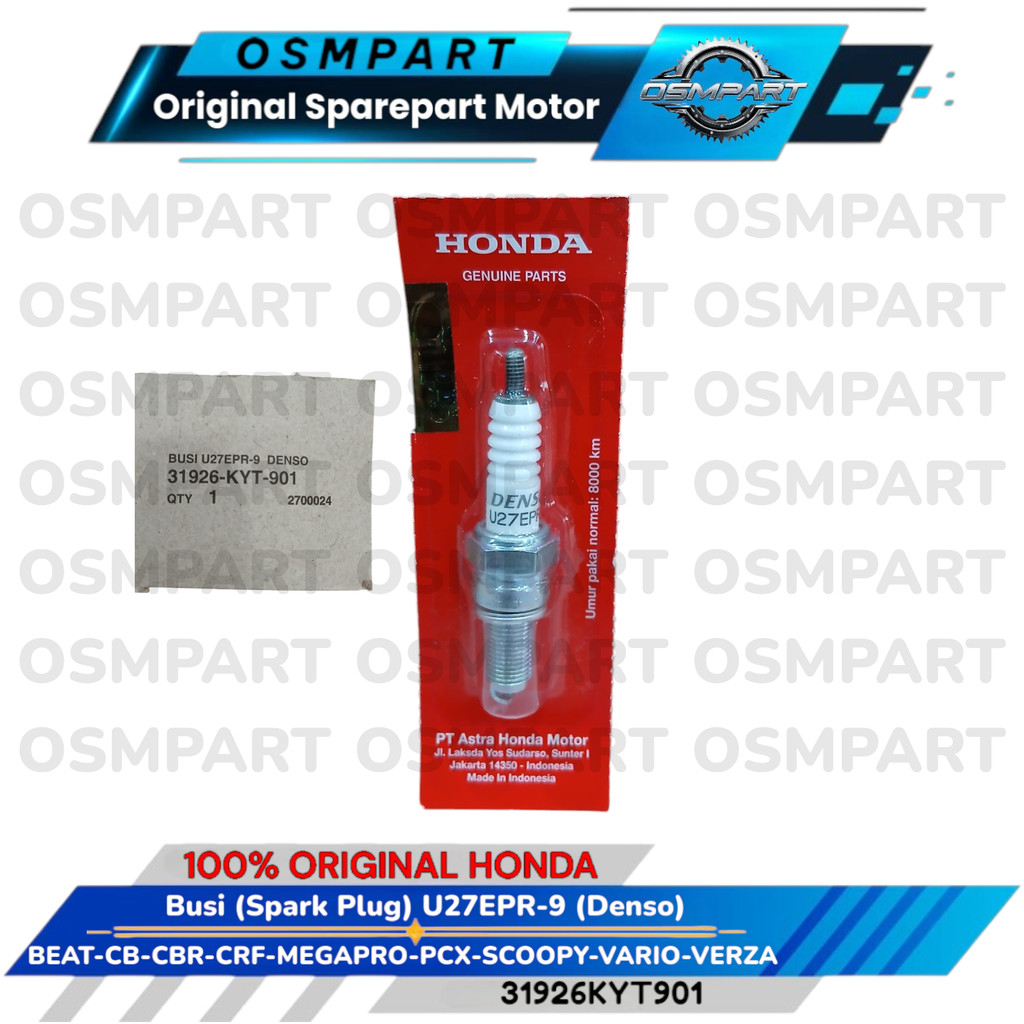 BUSI DENSO U27EPR-9 BEAT CB CBR PCXSCOOPY VARIO VERZA MEGAPRO 110 125 150 HONDA 31926KYT901 ORIGINAL