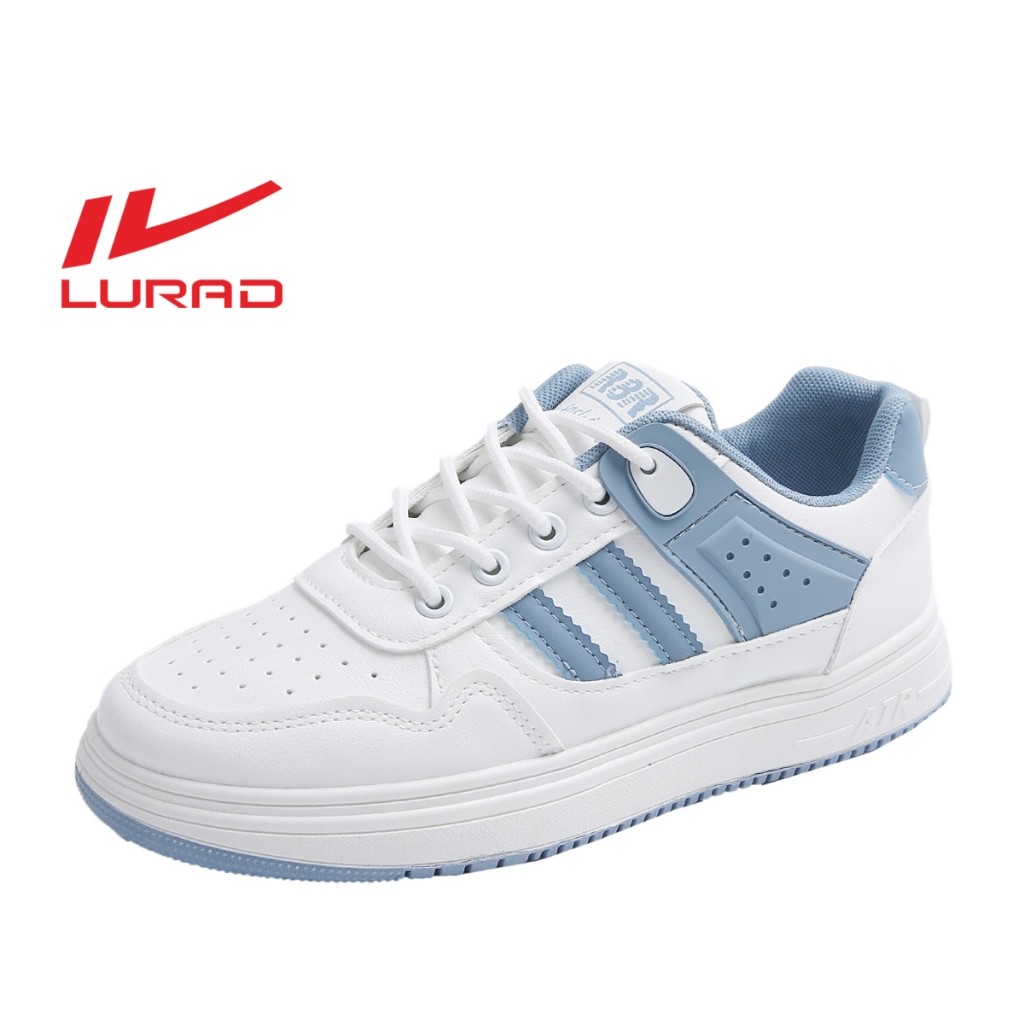 LURAD Sneakers Wanita Warna Biru Soft Bertali Kets Putih Sepatu Cewek Kasual Ringan Sepatu Motif Sim