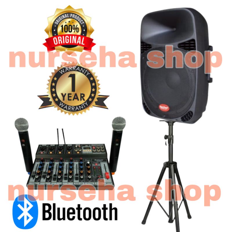 Speaker Aktif Baretone 15inch 15mb paket Mixer 6ch mic Wireless