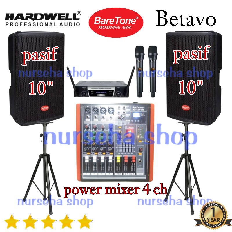 Paket Sound System baretone 10 inch power mixer 4 channel bluetooth original