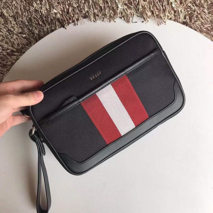 VS Tas Bally Men Caliros Clutch Bag Black Stripe Vvv
