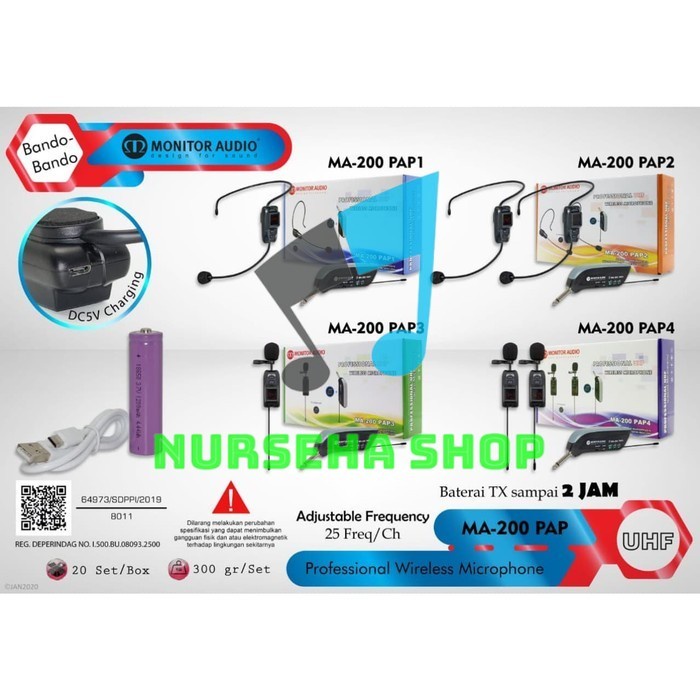 MONITOR AUDIO MA 200 PAP3 WIRELESS MICROPHONE CLIP ON PORTABLE MIC