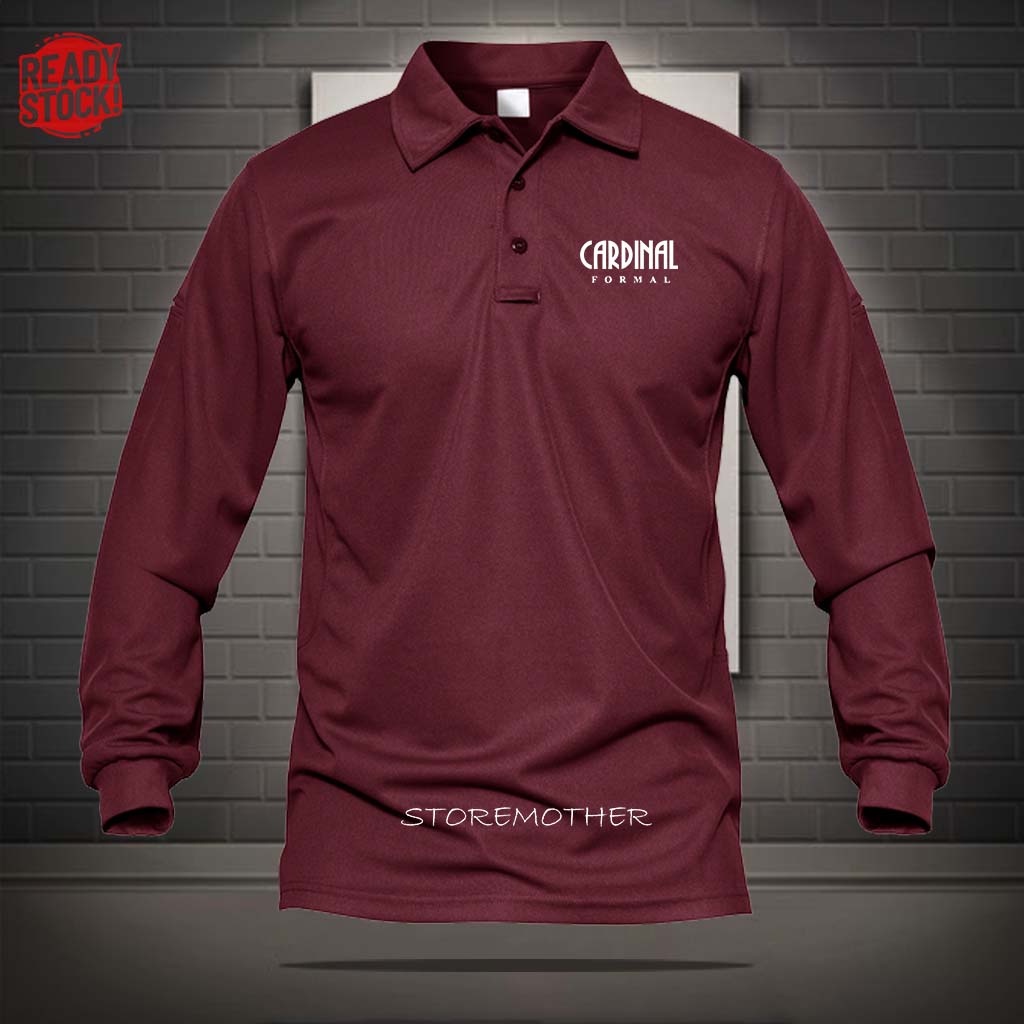 Promo Cod  Kaos kerah pria lengan panjang | kaos polo shirt distro logo Cardinal Formal Text Putih b
