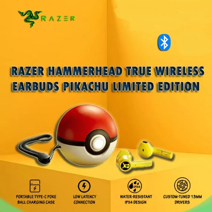 Headset Razer Pikachu HammerHead X Pokemon Wireless Headset Bluetooth Earphone Earbuds