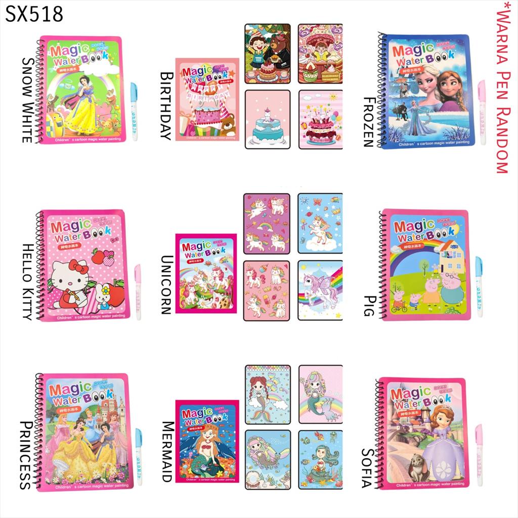 

(MARALICRAFT) SX518 Mainan Buku Edukasi Magic Water Color Book Buku Warna Ajaib Mewarna Air Anak Balita TK Painting Set