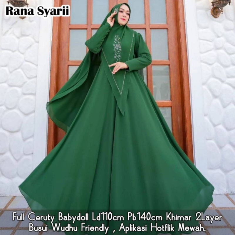 Cod Rana syari/gamis set hijab/gamis premium/gamis kekinian/gamis murah/gamis busui/gamis ld 110/gam