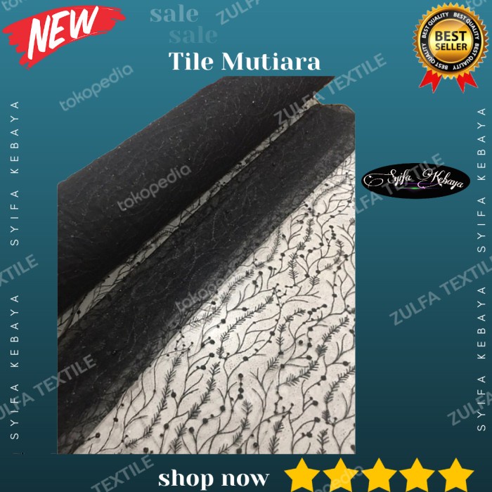 Kain Brokat Tile Mutiara Hitam. Brukat Tulle Mutiara Meteran - harga 50 cm