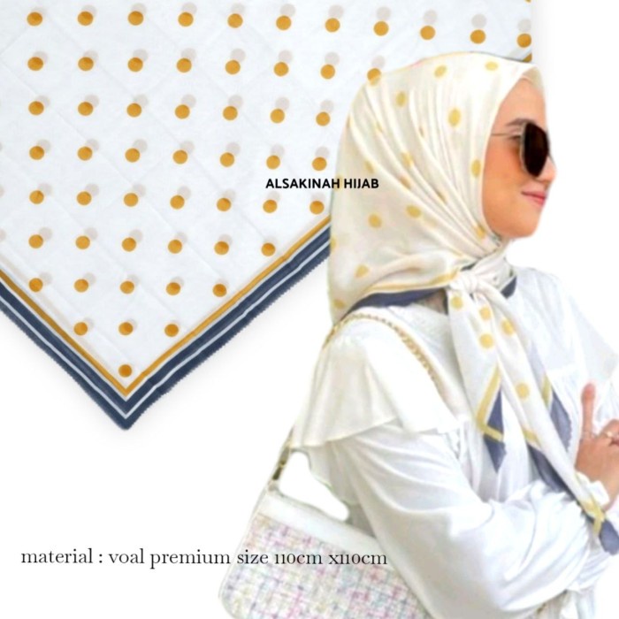 KERUDUNG HIJAB SEGIEMPAT VOAL MOTIF DEEKA KW PREMIUM WAFFA 38 - Kuning