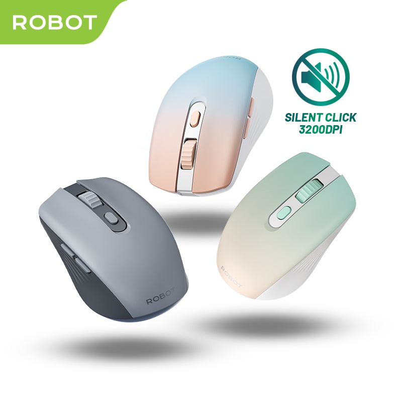 Mouse Wireless ROBOT M370 2.4GHz Silent Klik Optical 3200DPI dengan Receiver USB untuk PC Laptop Ori