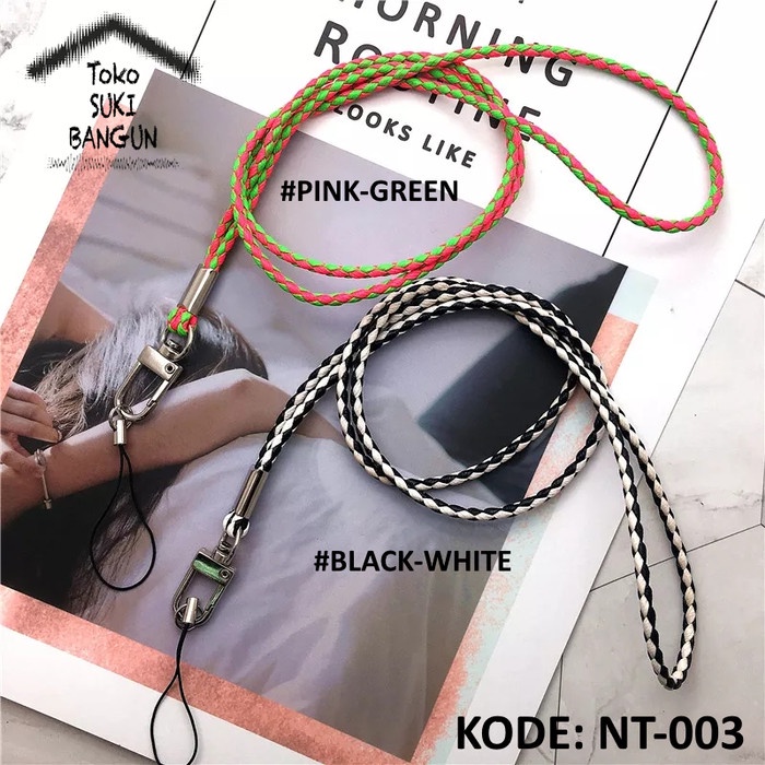 

[KSG-97] Tali Lanyard Name Tag ID Card Strap Elastic Leather DUAL Color NT-003 - Black-White
