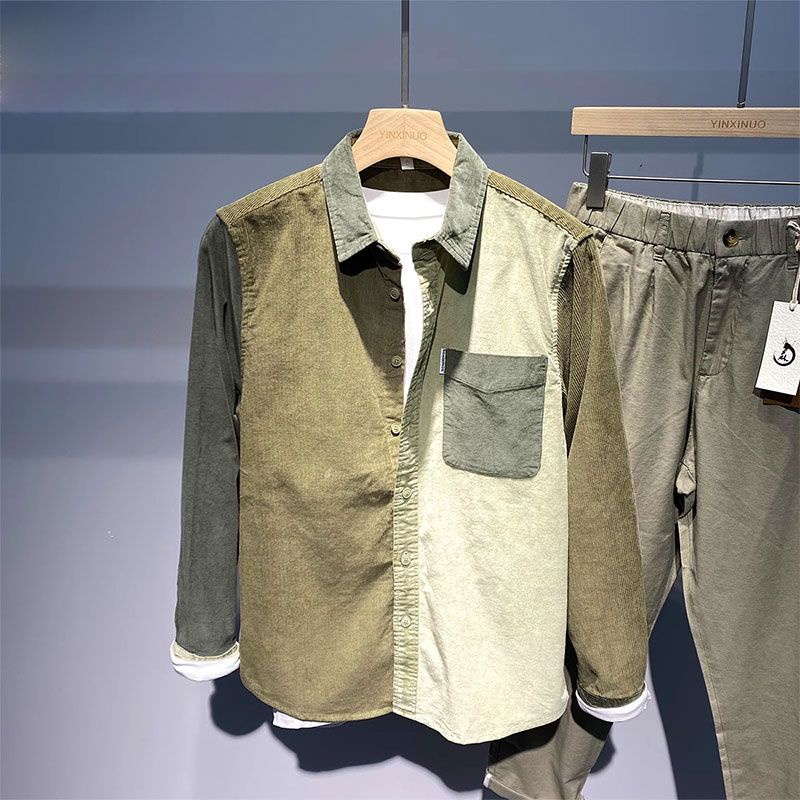 Men's Contrast Polo Collar Long Sleeve Shirt