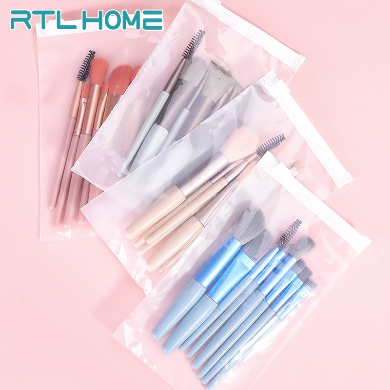 RTL Kuas Set Make Up 8pcs Pouch Set Mini Travel Make Up Brush Cosmetic Brush Make Up Tools Paket Kuas Makeup Mini Travel Beauty Tools