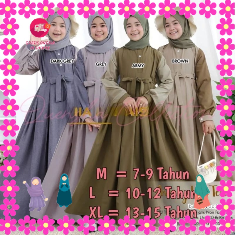 BAJU MUSLIMAH PEREMPUAN MENGAJI PIKNIK ULANG TAHUN LEBARAN/ Gamis Anak Remaja Tanggung Viral Umur 7-