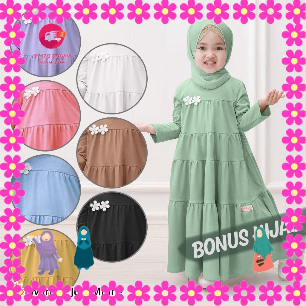 BAJU MUSLIMAH PEREMPUAN MENGAJI PIKNIK ULANG TAHUN LEBARAN/ Setelan Gamis & Hijab Anak Princess 1-12