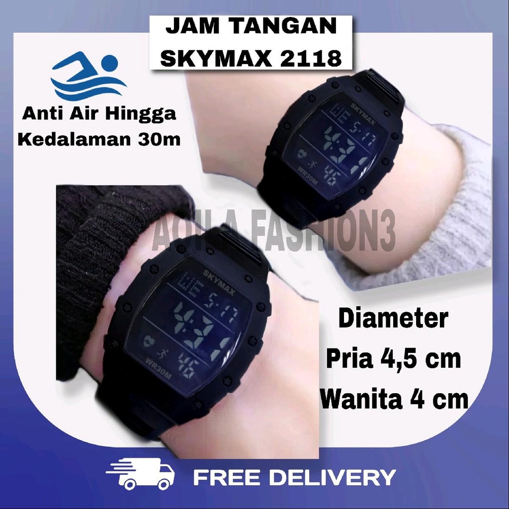 SKYMAX ORIGINAL RM 2118 Jam Tangan Couple Pria Wanita DIGITAL Anti Air Untuk Renang Diameter 4,5cm &