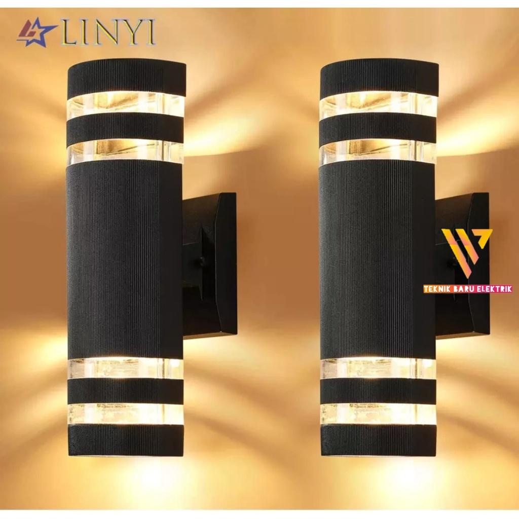 Lampu Dinding Pilar Setengah Bulat Bundar Hitam Wall Light Minimalis 2 Arah Taman Hias Outdoor Almun