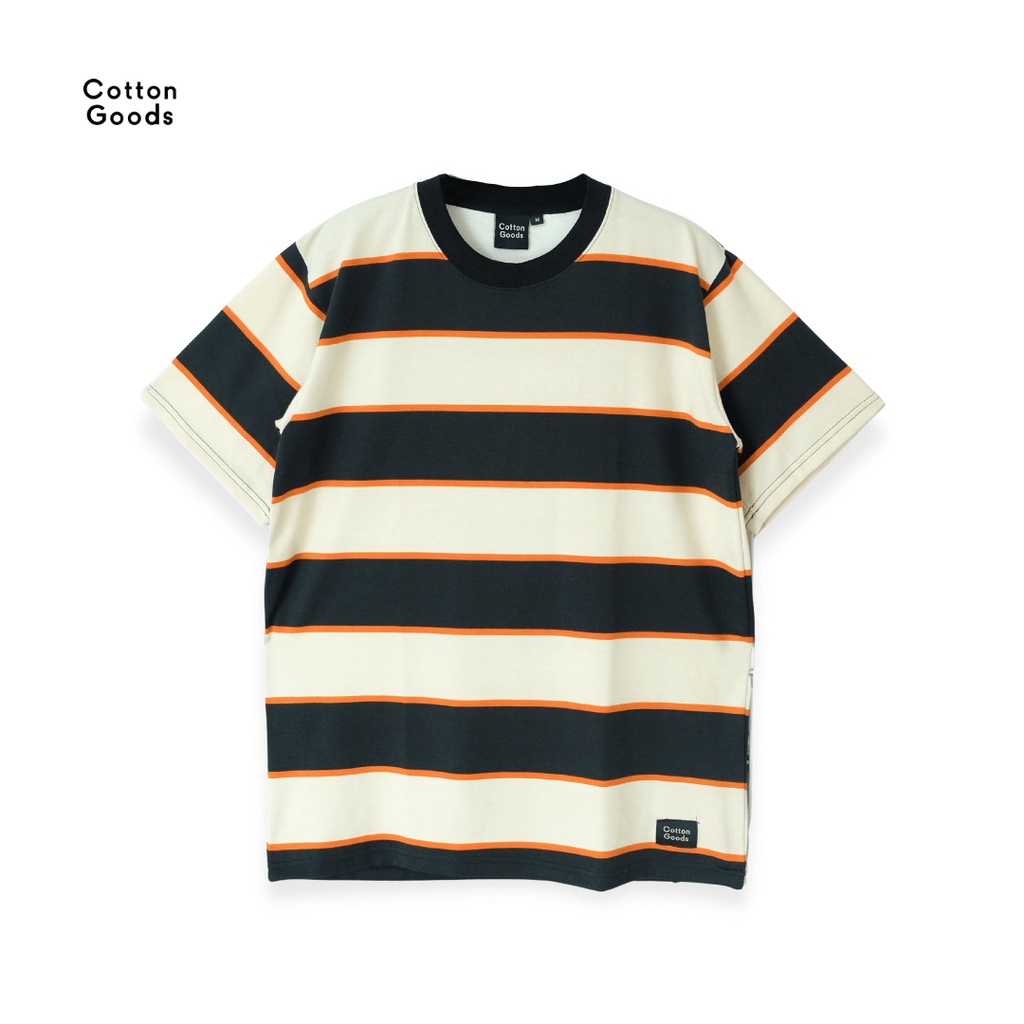 Cotton Goods Kaos Oversized Striped Twill Spandex Cleano Black Cream Orange Tees