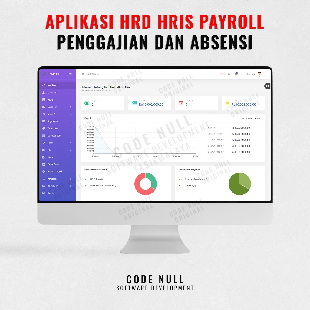 Aplikasi HRD HRIS Payroll dan Penggajian Absensi Cuti karyawan