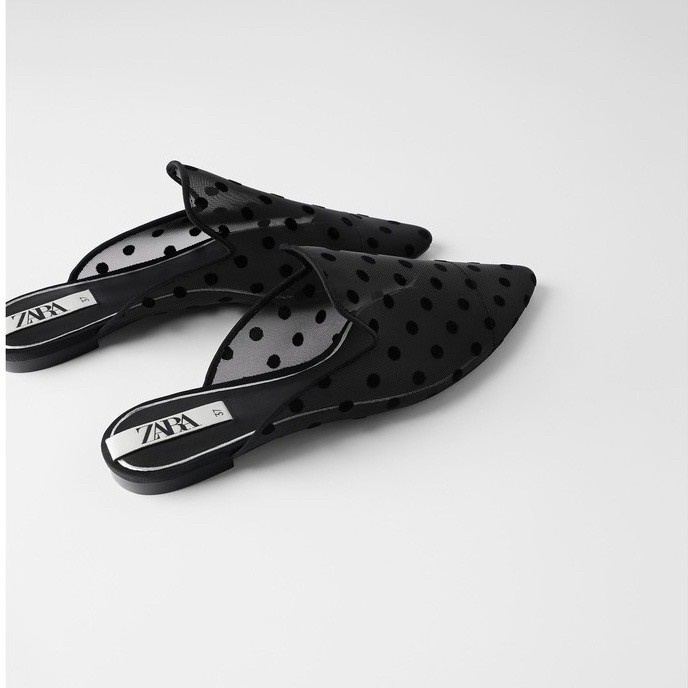 Sepatu Sandal Wanita ZR-118 Polka Dot Mesh Mules Sepatu Zara Import